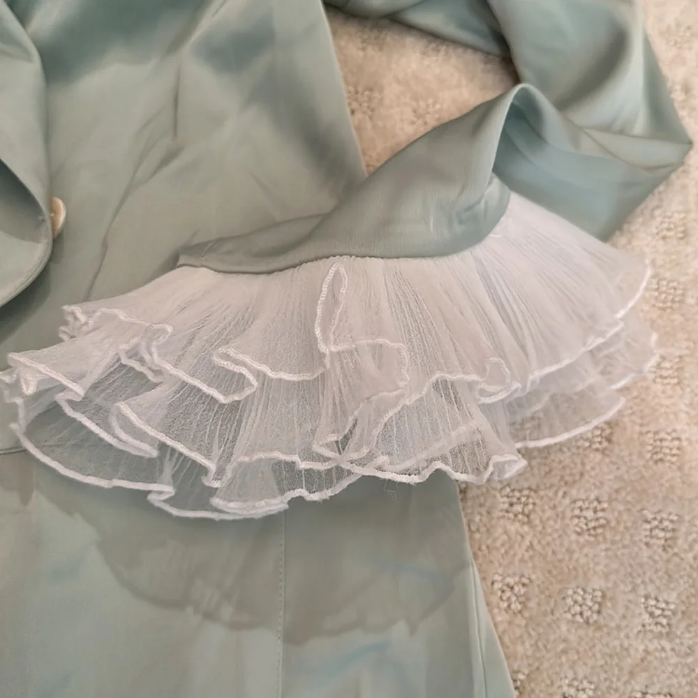 Custom frilled hem button down pajama set - Picture 3 of 3